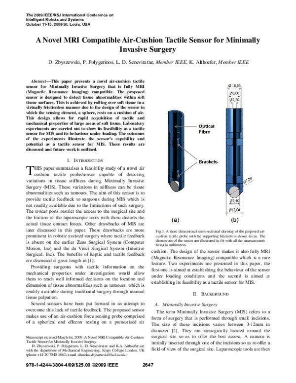 (PDF) A novel MRI compatible air-cushion tactile sensor for Minimally ...