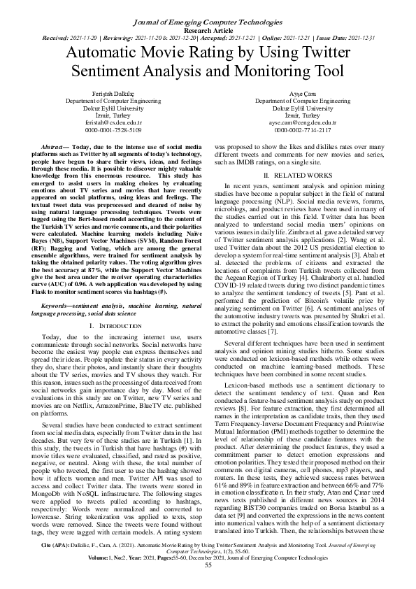 Pdf Automatic Movie Rating By Using Twitter Sentiment Analysis And