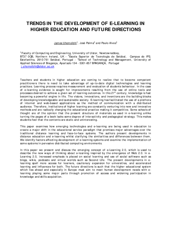 (PDF) Trends in the development of e-learning in higher education and ...