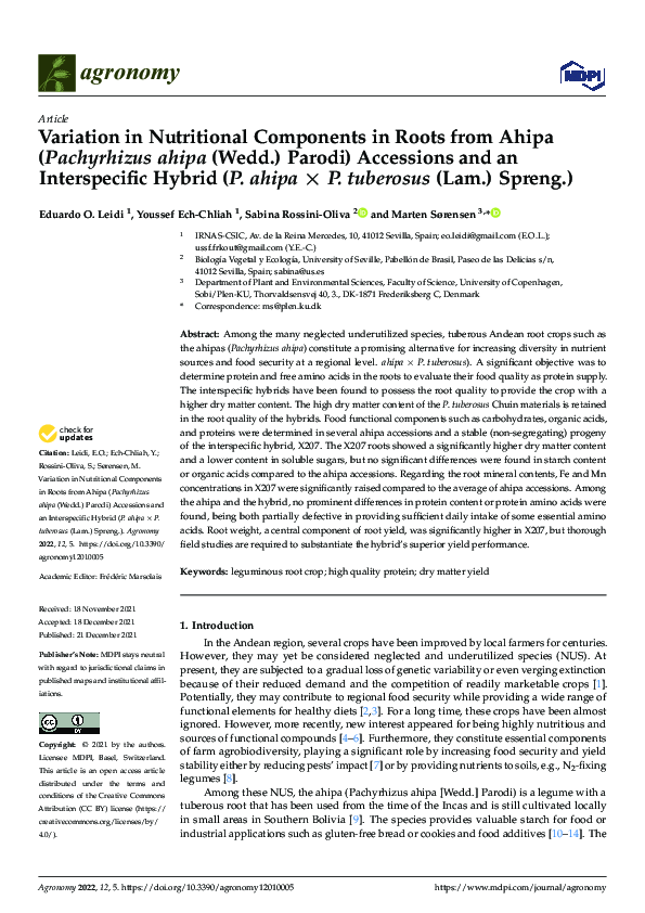 (PDF) Variation in Nutritional Components in Roots from Ahipa