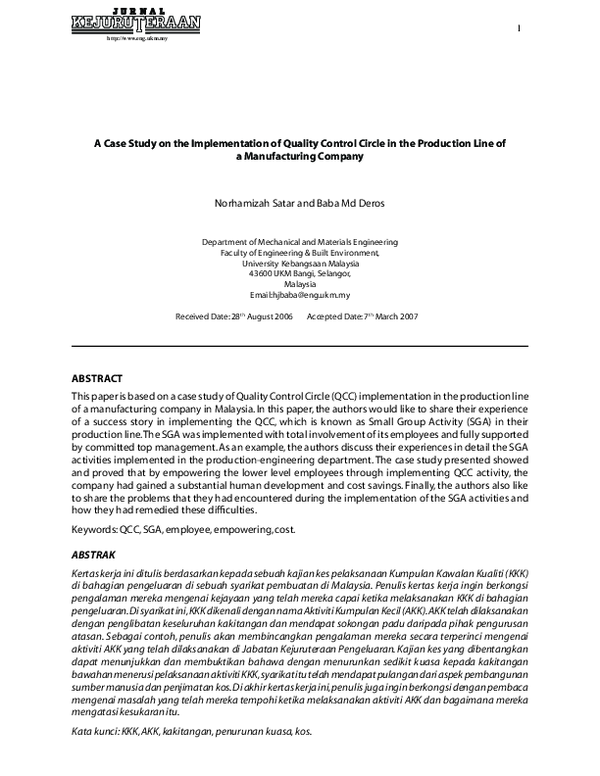 (PDF) A Case Study On The Implementation Of Quality Control Circle In ...