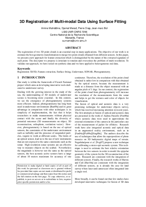 (PDF) 3D Registration of Multi-modal Data Using Surface Fitting