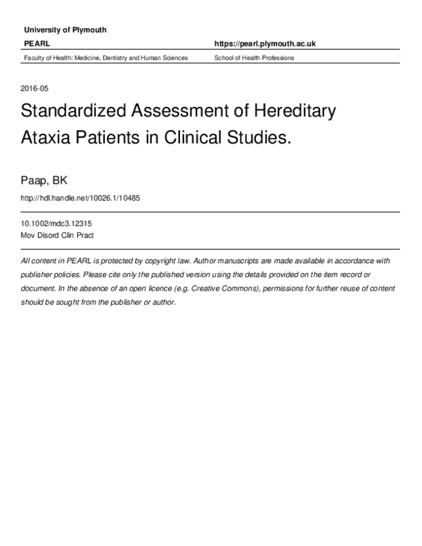 (PDF) Standardized Assessment of Hereditary Ataxia Patients in Clinical ...