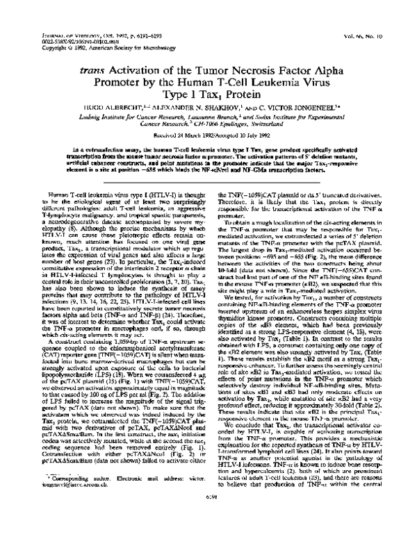 (PDF) trans activation of the tumor necrosis factor alpha promoter by ...