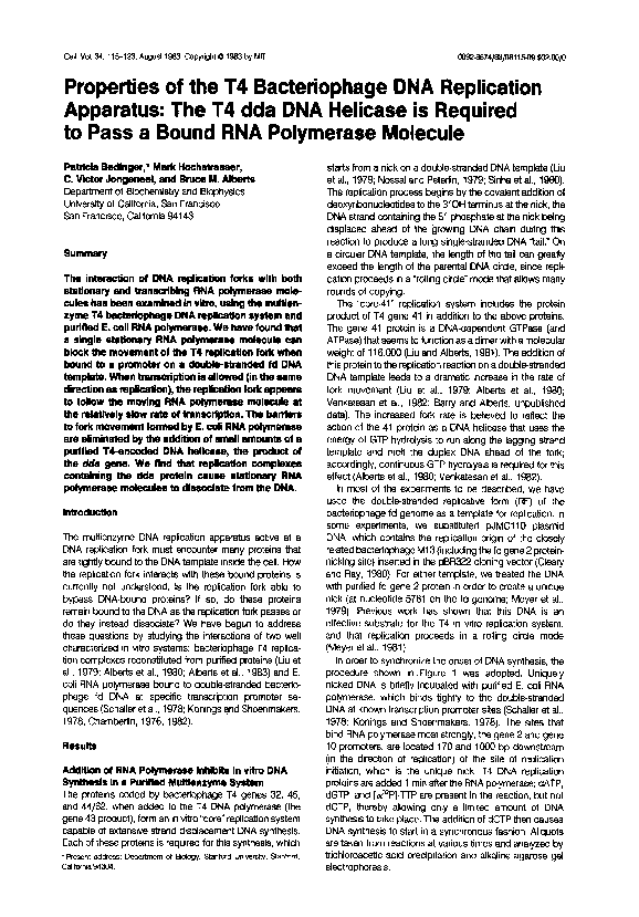 (PDF) Properties of the T4 bacteriophage DNA replication apparatus: The ...