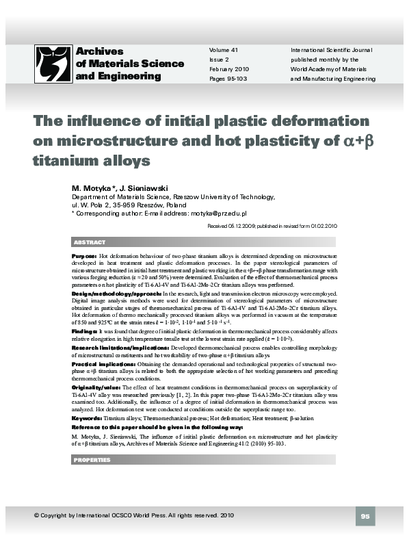 (PDF) The influence of initial plastic deformation on microstructure ...