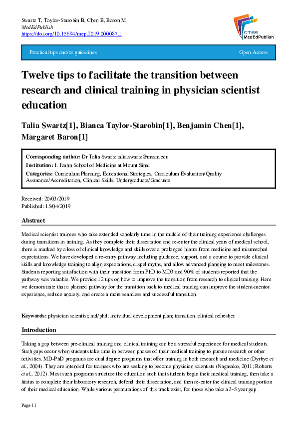 (PDF) Twelve tips to facilitate the transition between research and ...