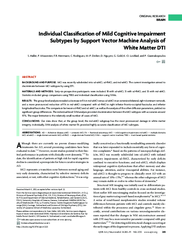 (PDF) Individual Classification of Mild Cognitive Impairment Subtypes ...