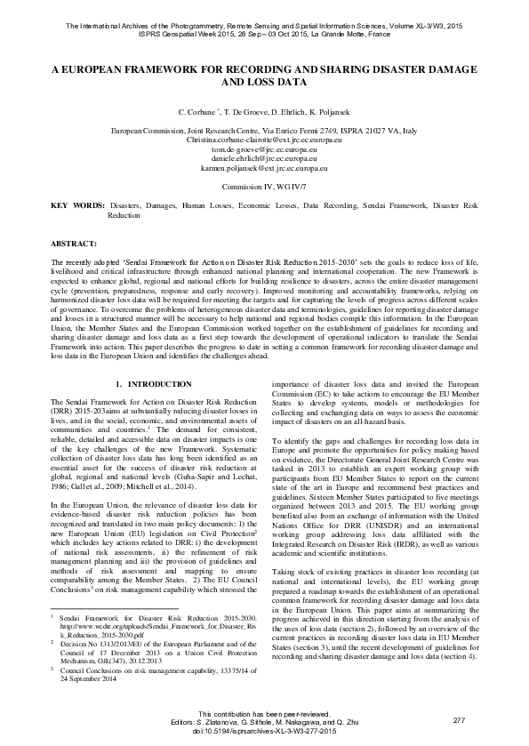 (PDF) A European Framework for Recording and Sharing Disaster Damage ...