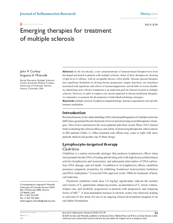 (PDF) Emerging therapies for treatment of multiple sclerosis
