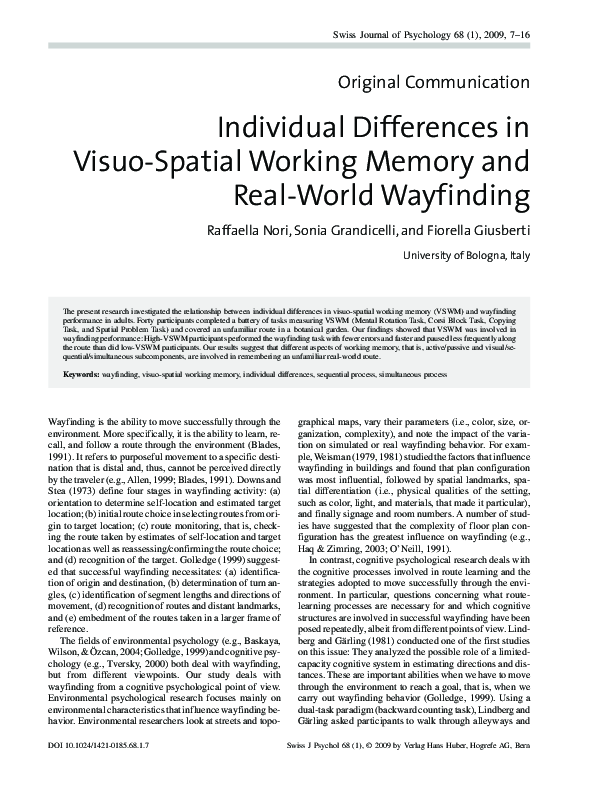 (PDF) Individual Differences in VisuoSpatial Working Memory and Real ...