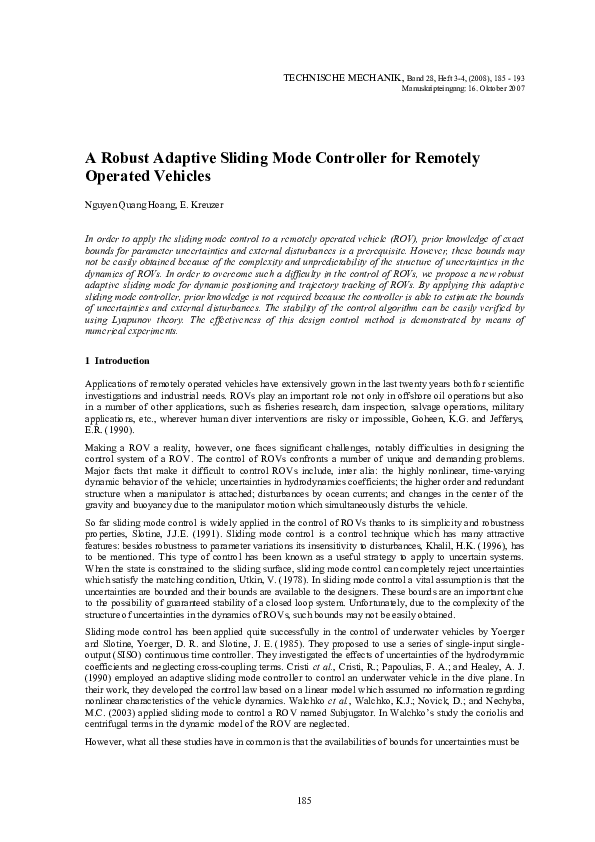 (PDF) A robust adaptive sliding mode controller for remotely operated ...