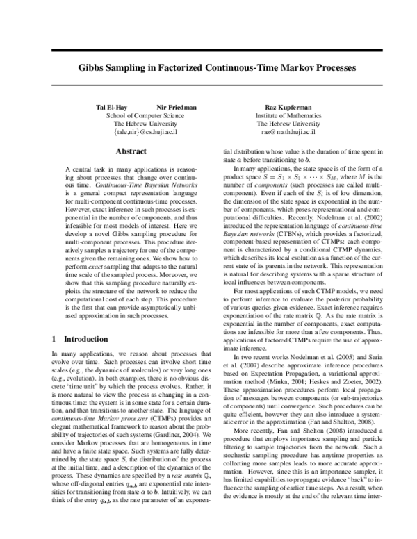 (PDF) Gibbs Sampling in Factorized Continuous-Time Markov Processes
