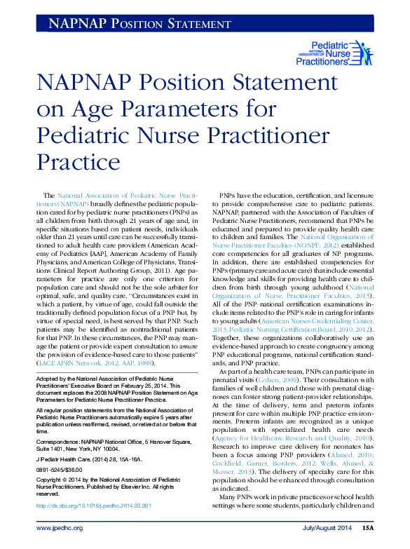 (PDF) NAPNAP Position Statement on Age Parameters for Pediatric Nurse