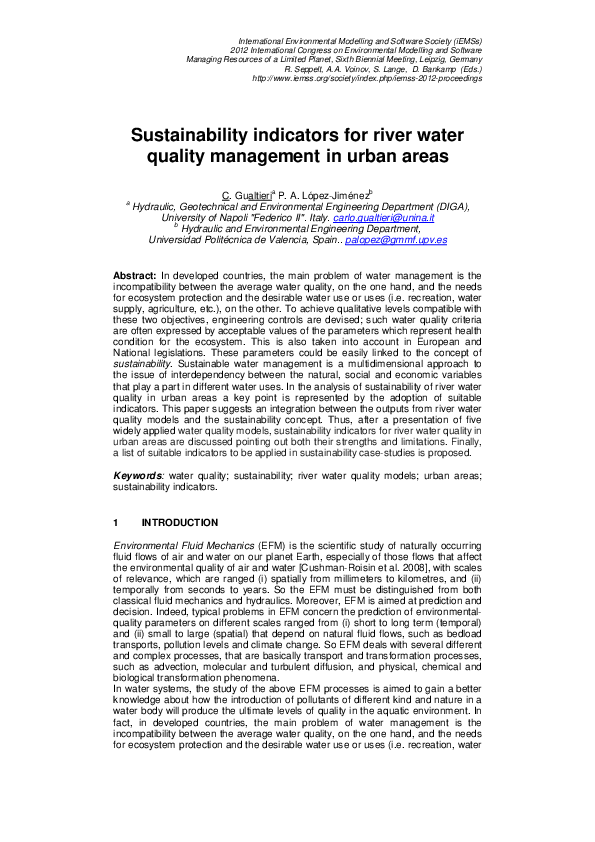 (PDF) Sustainability indicators for river water quality management in ...