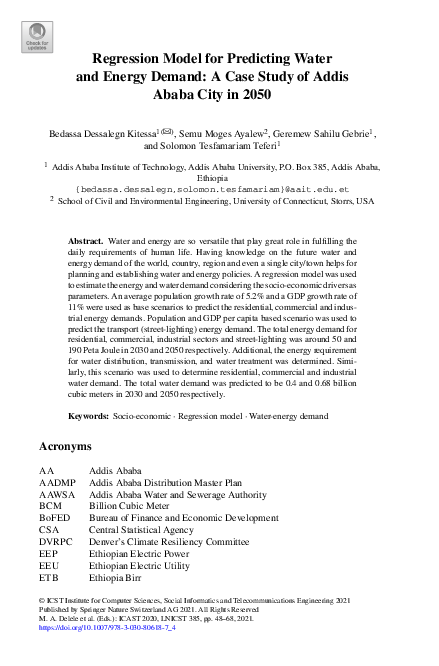 (PDF) Regression Model for Predicting Water and Energy Demand: A Case ...