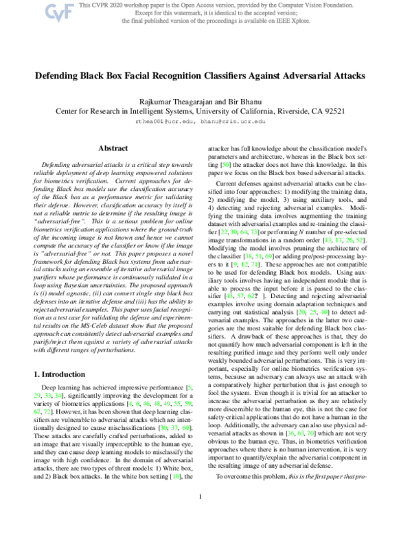 (PDF) Defending Black Box Facial Recognition Classifiers Against ...