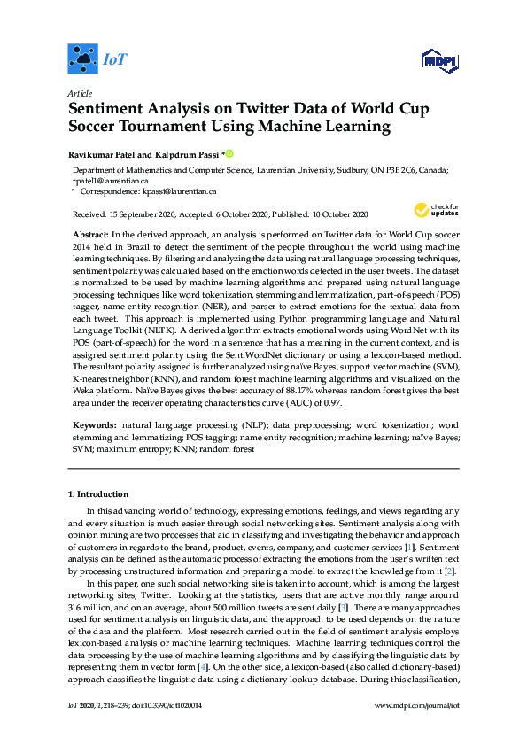 (PDF) Sentiment Analysis on Twitter Data of World Cup Soccer Tournament ...