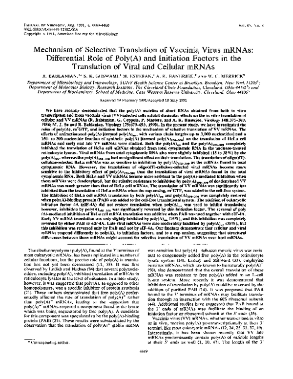 (PDF) Mechanism of selective translation of vaccinia virus mRNAs ...