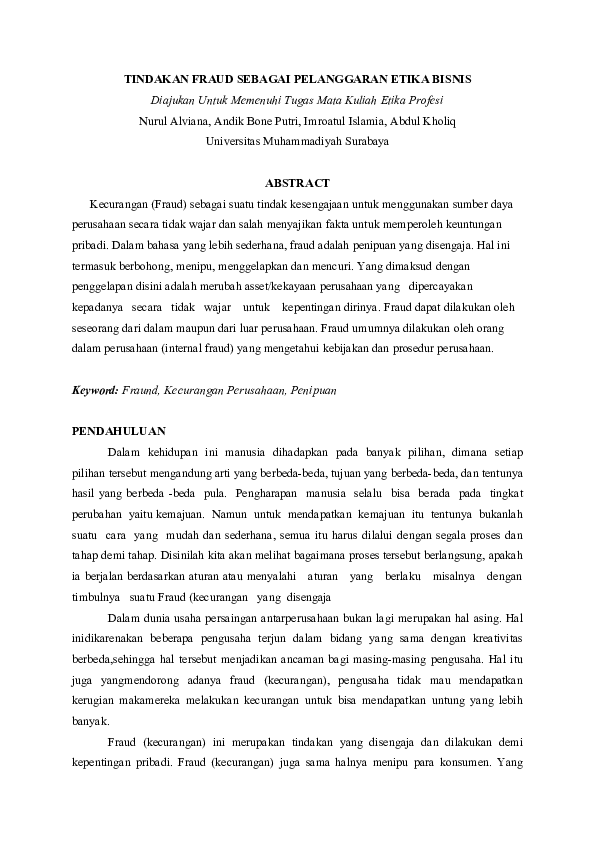 jurnal tindakan fraud sebagai pelanggaran etika bisnis