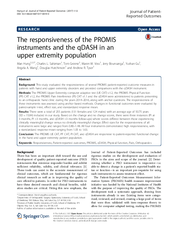 (PDF) The responsiveness of the PROMIS instruments and the qDASH in an ...