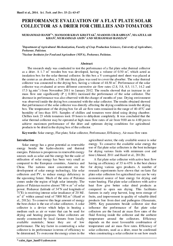 (PDF) Performance Evaluation of a Flat Plate Solar Collector as a Drier ...