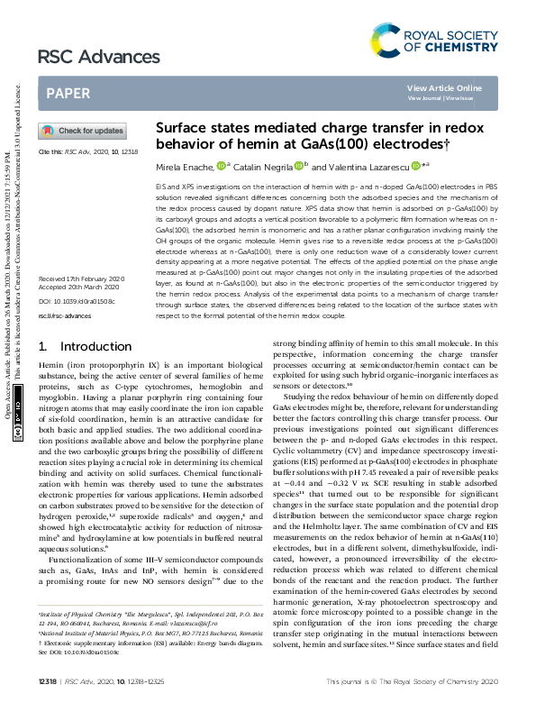 (PDF) Surface states mediated charge transfer in redox behavior of ...