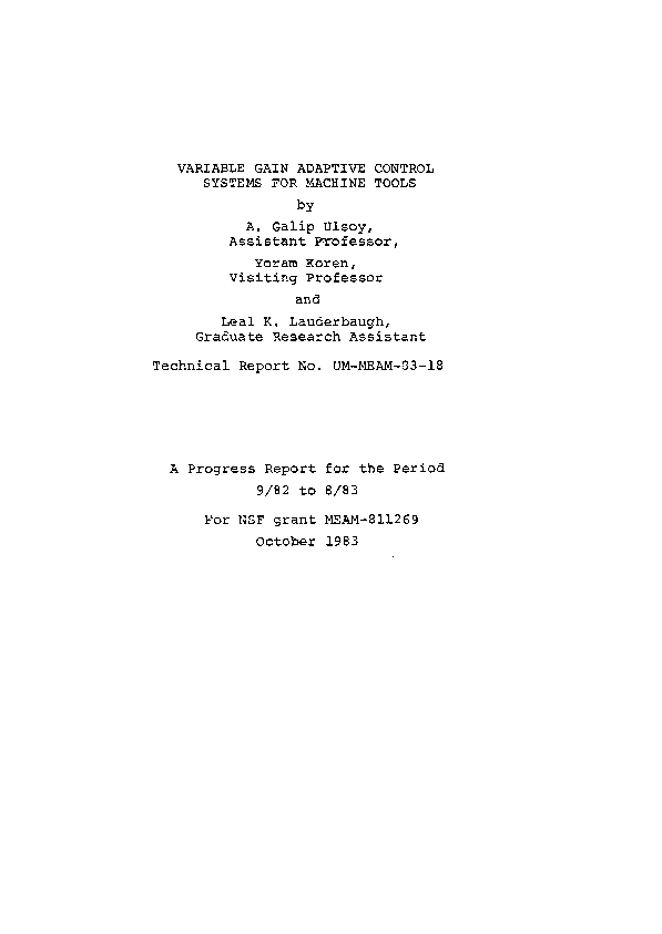 (PDF) Variable adaptive control systems for machine tools