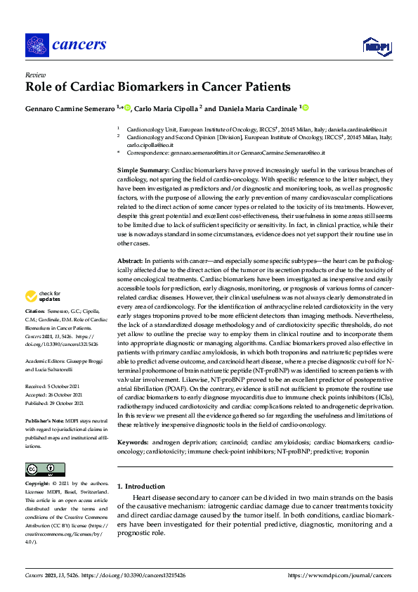(PDF) Role of Cardiac Biomarkers in Cancer Patients