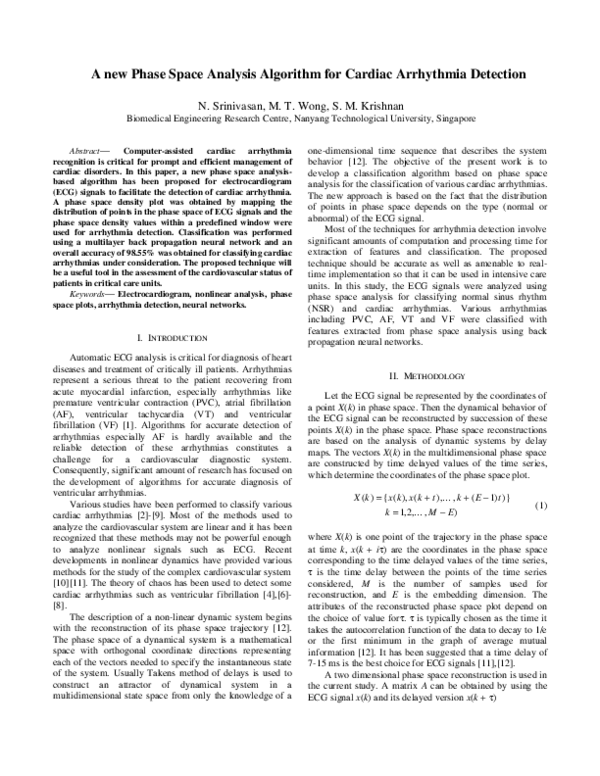 (PDF) A new phase space analysis algorithm for cardiac arrhythmia detection
