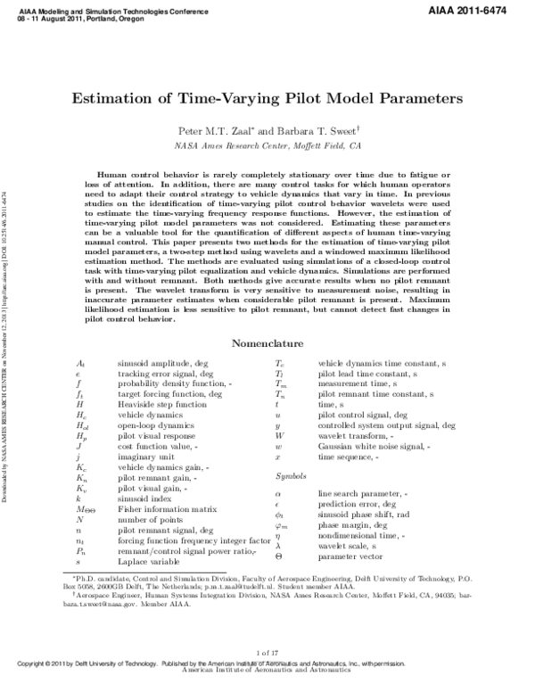 (PDF) Estimation of Time-Varying Pilot Model Parameters