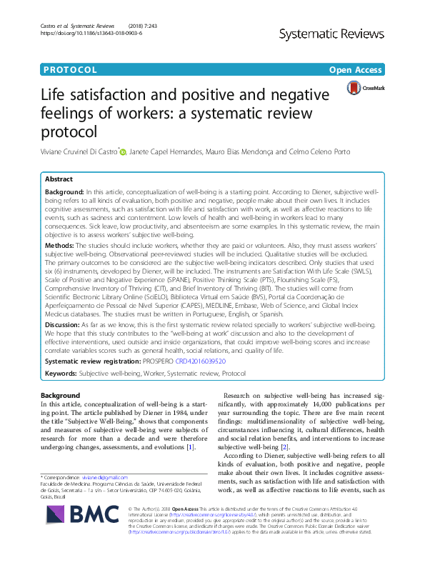 (PDF) Life satisfaction and positive and negative feelings of workers ...