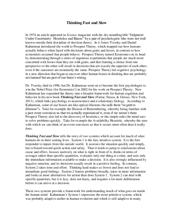 (PDF) Thinking Fast and Slow