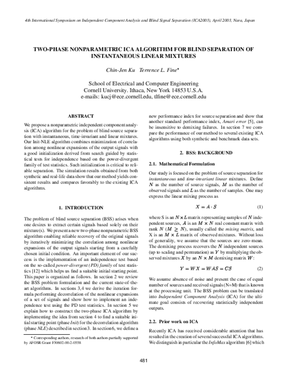 (PDF) Two-Phase Nonparametric Ica Algorithm for Blind Separation of ...