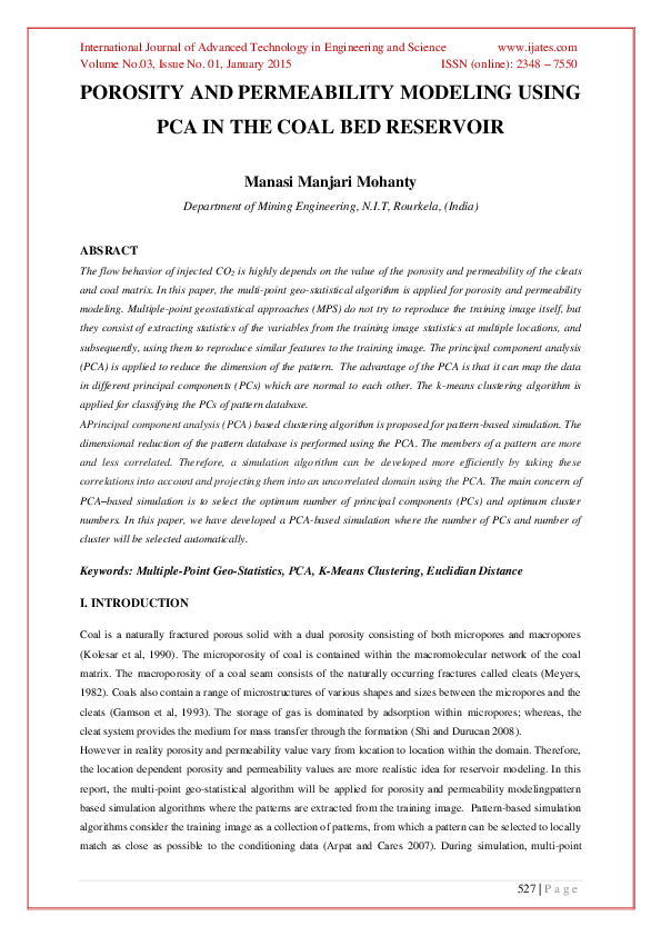 (PDF) Porosity and Permeability Modeling Using Pca in the Coal Bed ...