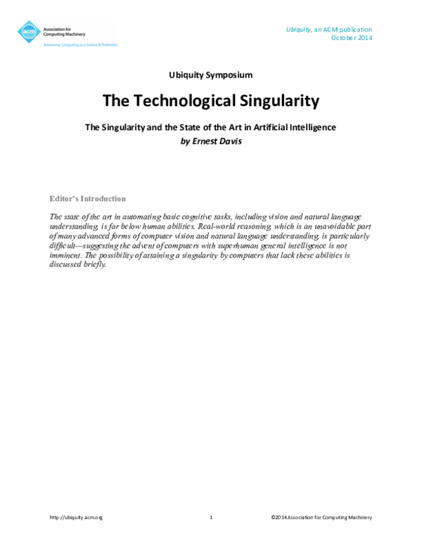 (PDF) The Singularity and the State of the Art in Artificial Intelligence