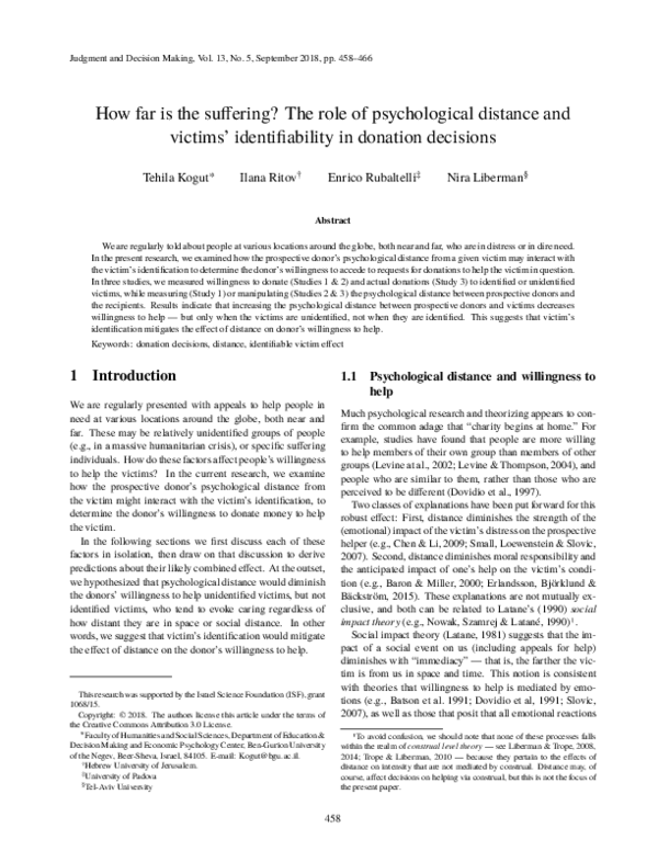 (PDF) How far is the suffering? The role of psychological distance and ...