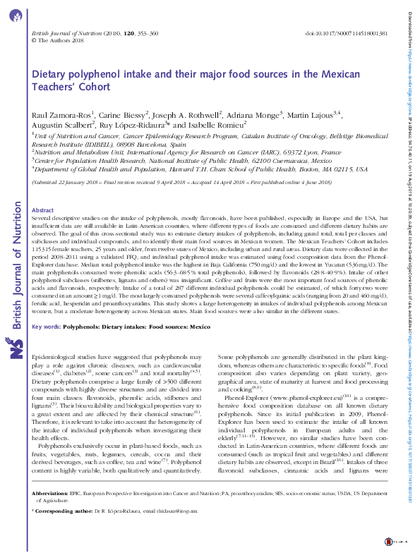 (PDF) Dietary polyphenol intake and their major food sources in the ...