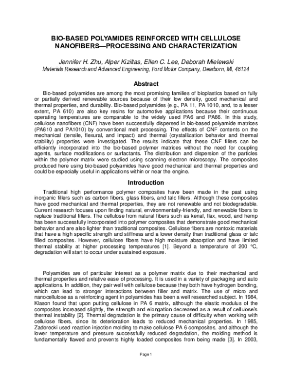 (PDF) Bio-Based Polyamides Reinforced with Cellulose Nanofibers ...