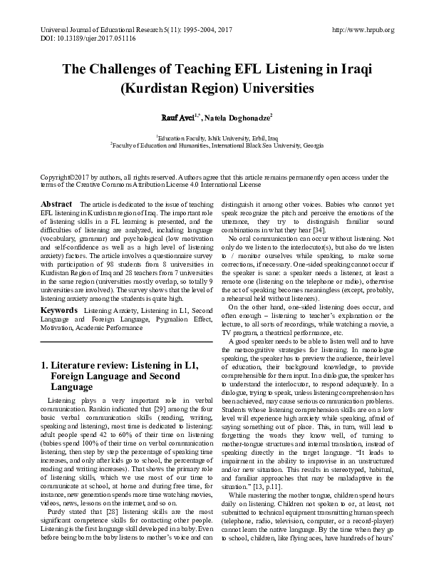 (PDF) The Challenges of Teaching EFL Listening in Iraqi (Kurdistan ...