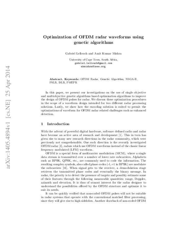 (PDF) Optimization of OFDM radar waveforms using genetic algorithms