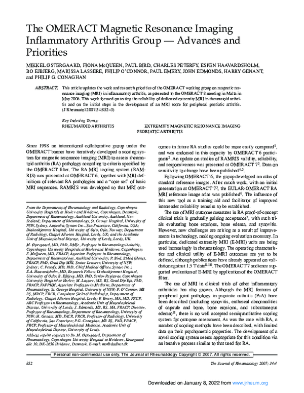 (PDF) The OMERACT Magnetic Resonance Imaging Inflammatory Arthritis ...