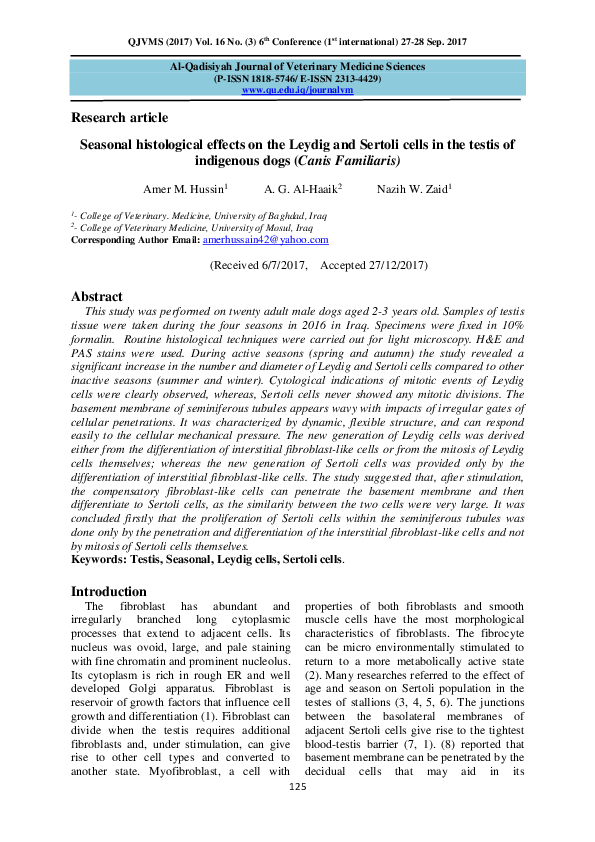 (PDF) Seasonal histological effects on the Leydig and Sertoli cells in ...