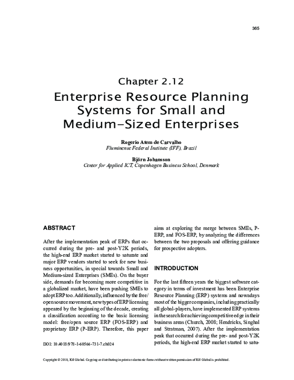 (PDF) Enterprise Resource Planning Systems for Small and Medium-Sized ...
