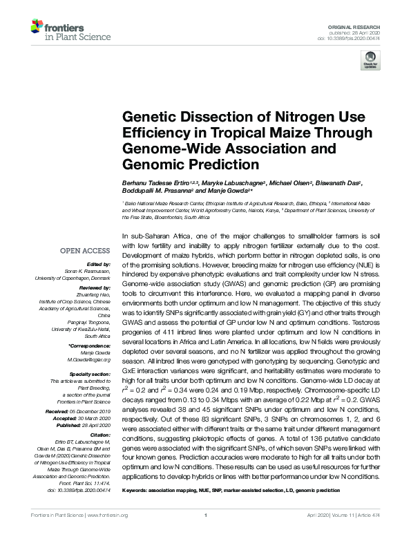 (PDF) Genetic Dissection of Nitrogen Use Efficiency in Tropical Maize ...