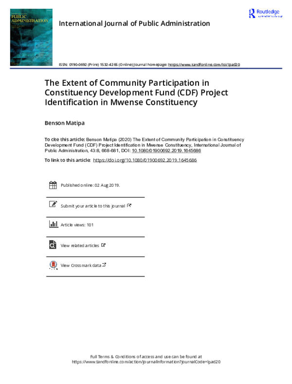 (PDF) The Extent of Community Participation in Constituency Development ...