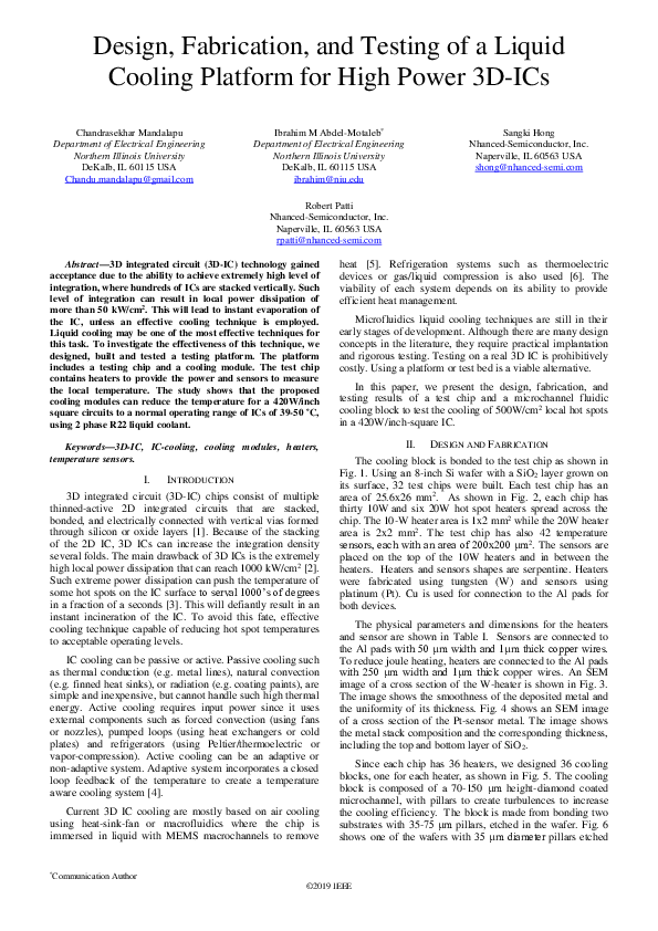 (PDF) Design, Fabrication, and Testing of a Liquid Cooling Platform for ...