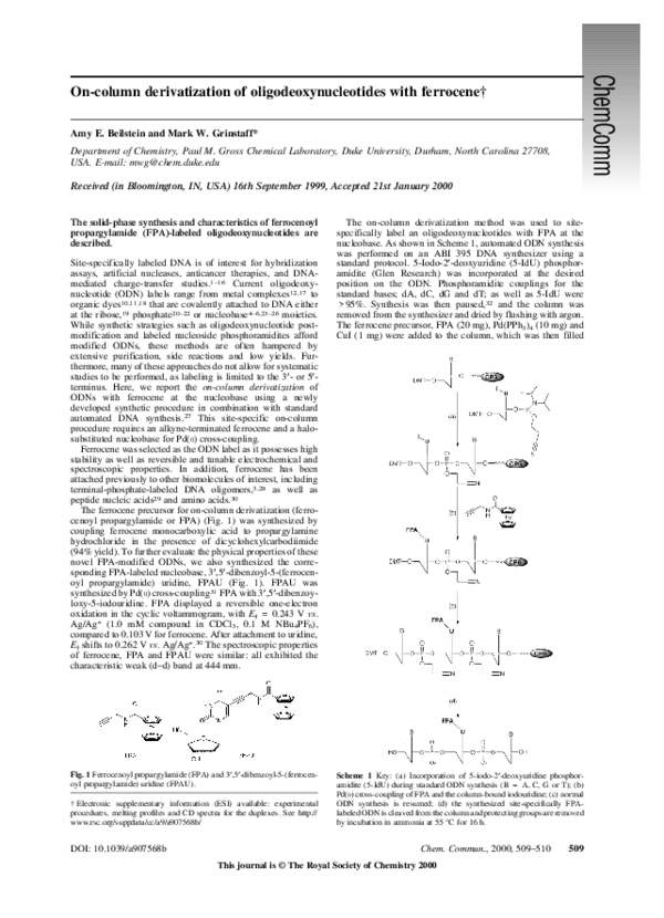 (PDF) On-column derivatization of oligodeoxynucleotides with ferrocene