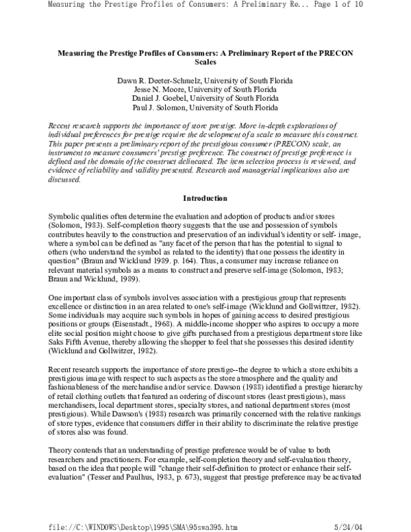 (PDF) Measuring the Prestige Profiles of Consumers: A Preliminary ...