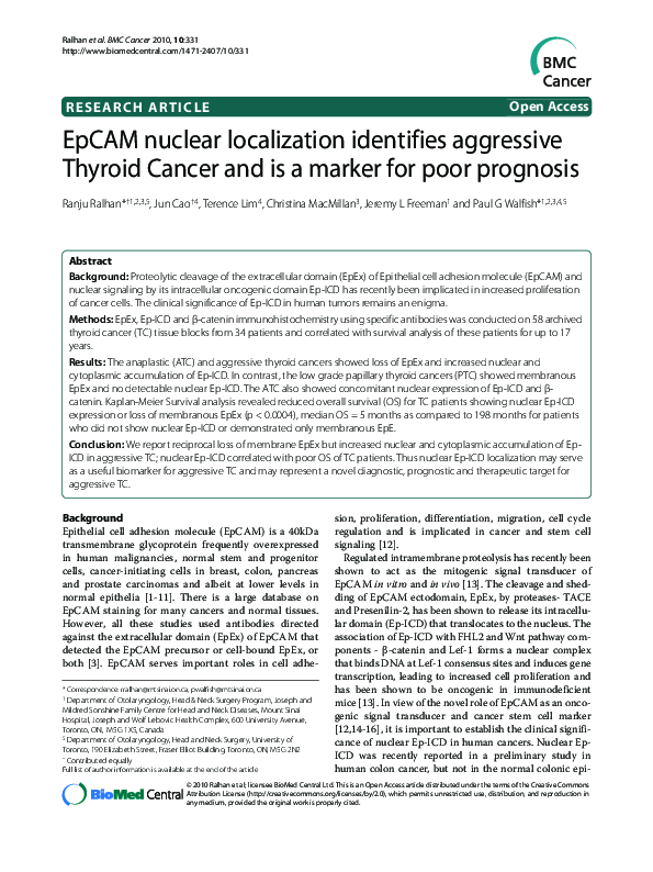 (PDF) EpCAM nuclear localization identifies aggressive Thyroid Cancer ...